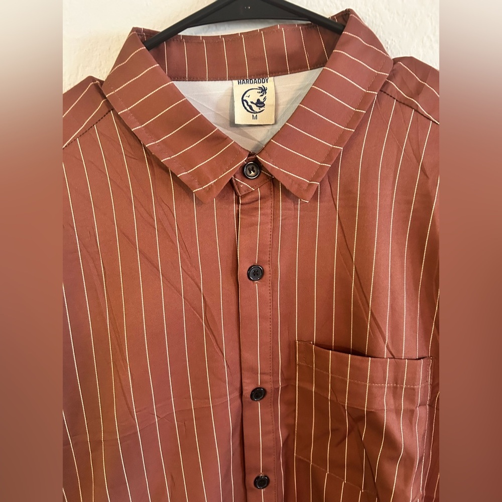 HARDADDY Brown Pinstripe Button Down Shirt Medium - Picture 3 of 4